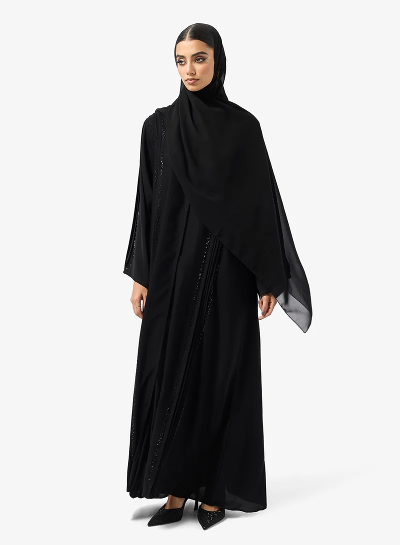 hayas closet  Black Embellished Abaya With Sheila for Women | Best Price UAE